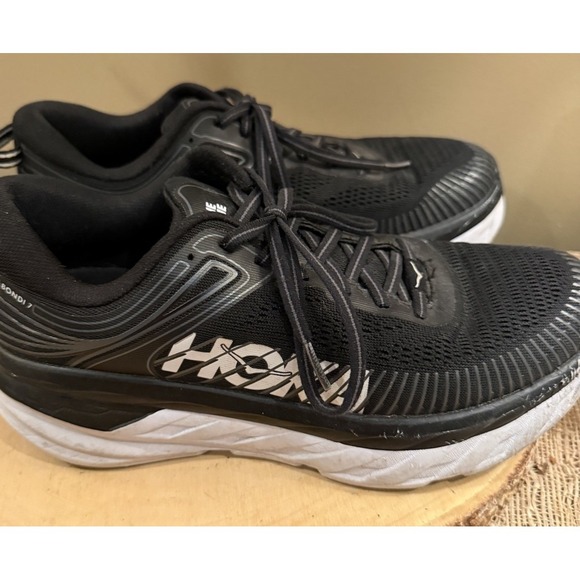 HOKA Bondi 7 Athletic Sneaker Shoes Mens Size 9 Black Mesh Lace Up 1110518‎ BWHT main image 6